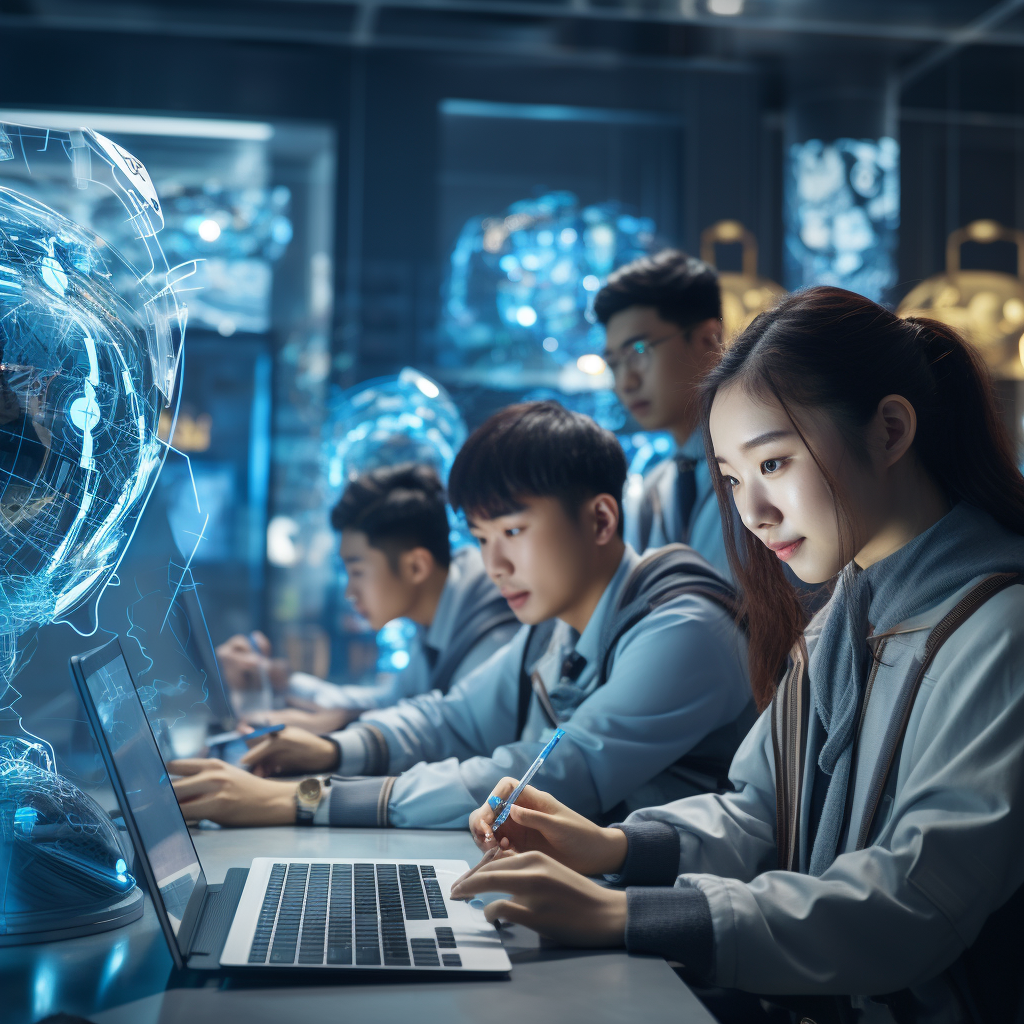 Korean students using AI in Future Science Lab