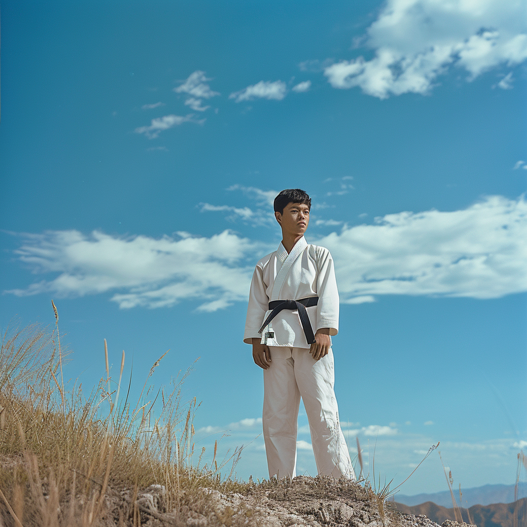 Korean Taekwondo Student on Hill