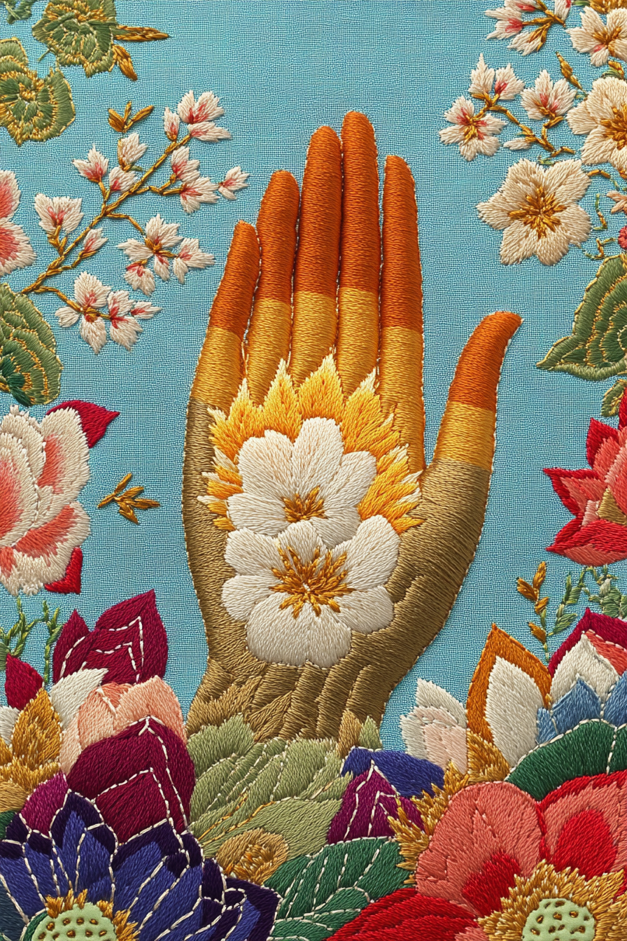 Korean embroidery of praying hand