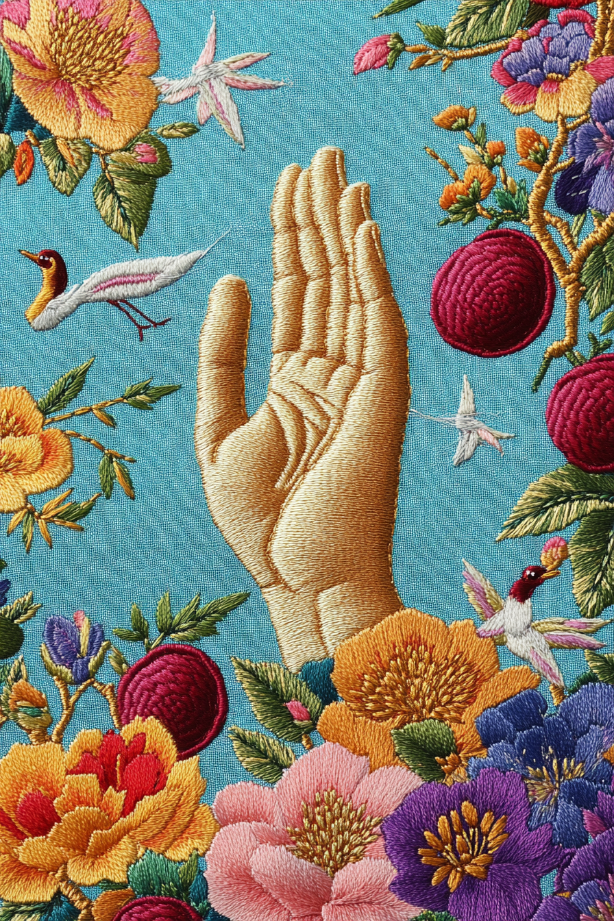 Praying hands embroidery traditional Korean