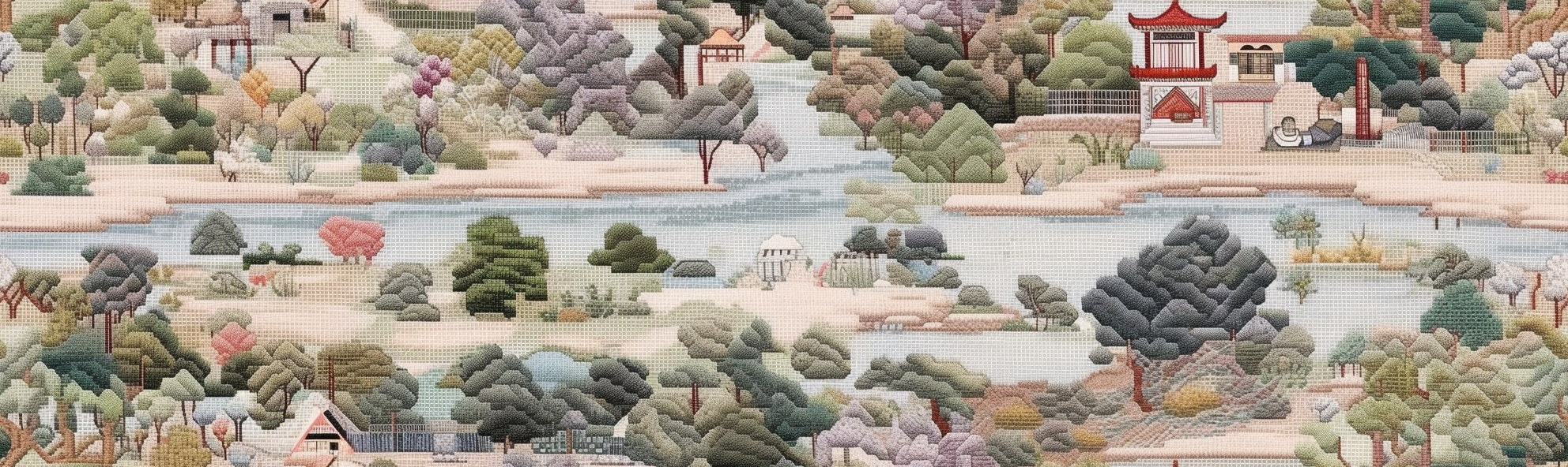 Korean wilderness embroidery quilt with orientalist style