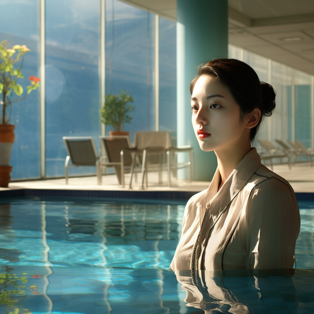 Korean woman at hotel swimming pool