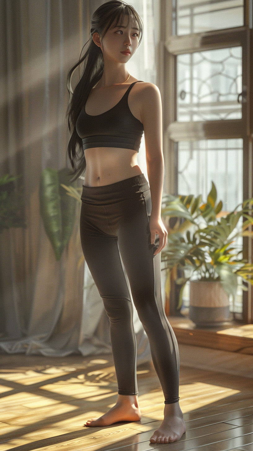 Korean woman in black yoga pants