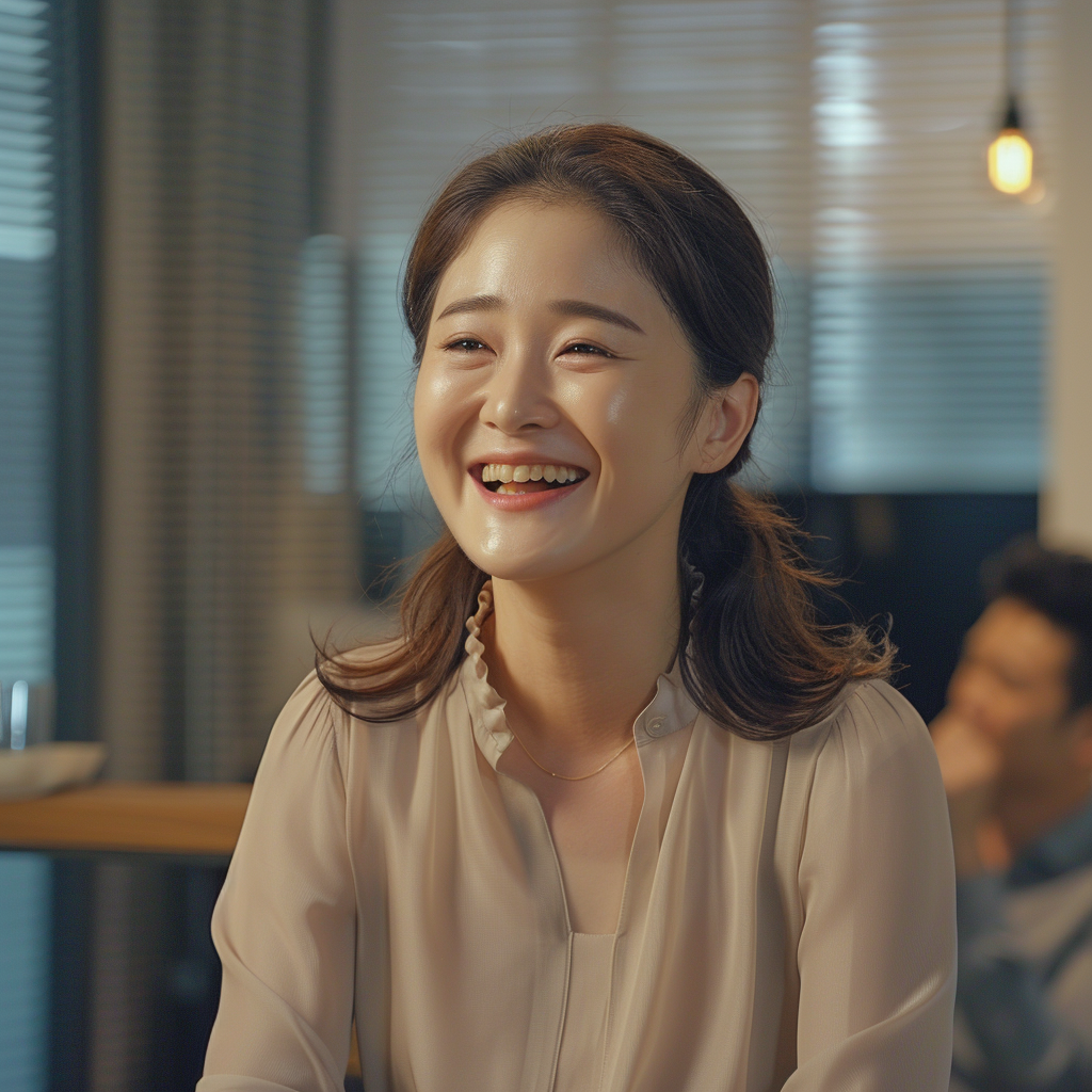 Korean woman smiling interview panel