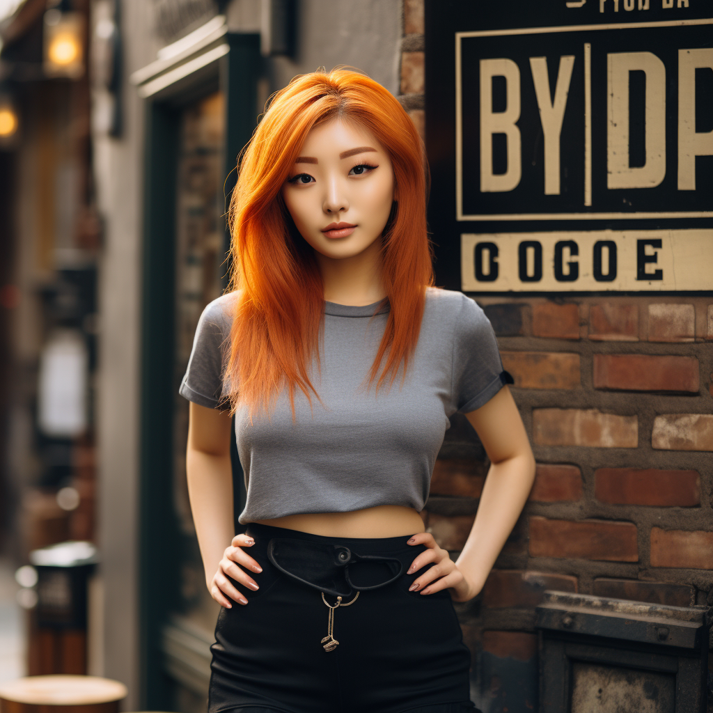 Young Korean woman with striking orange hair