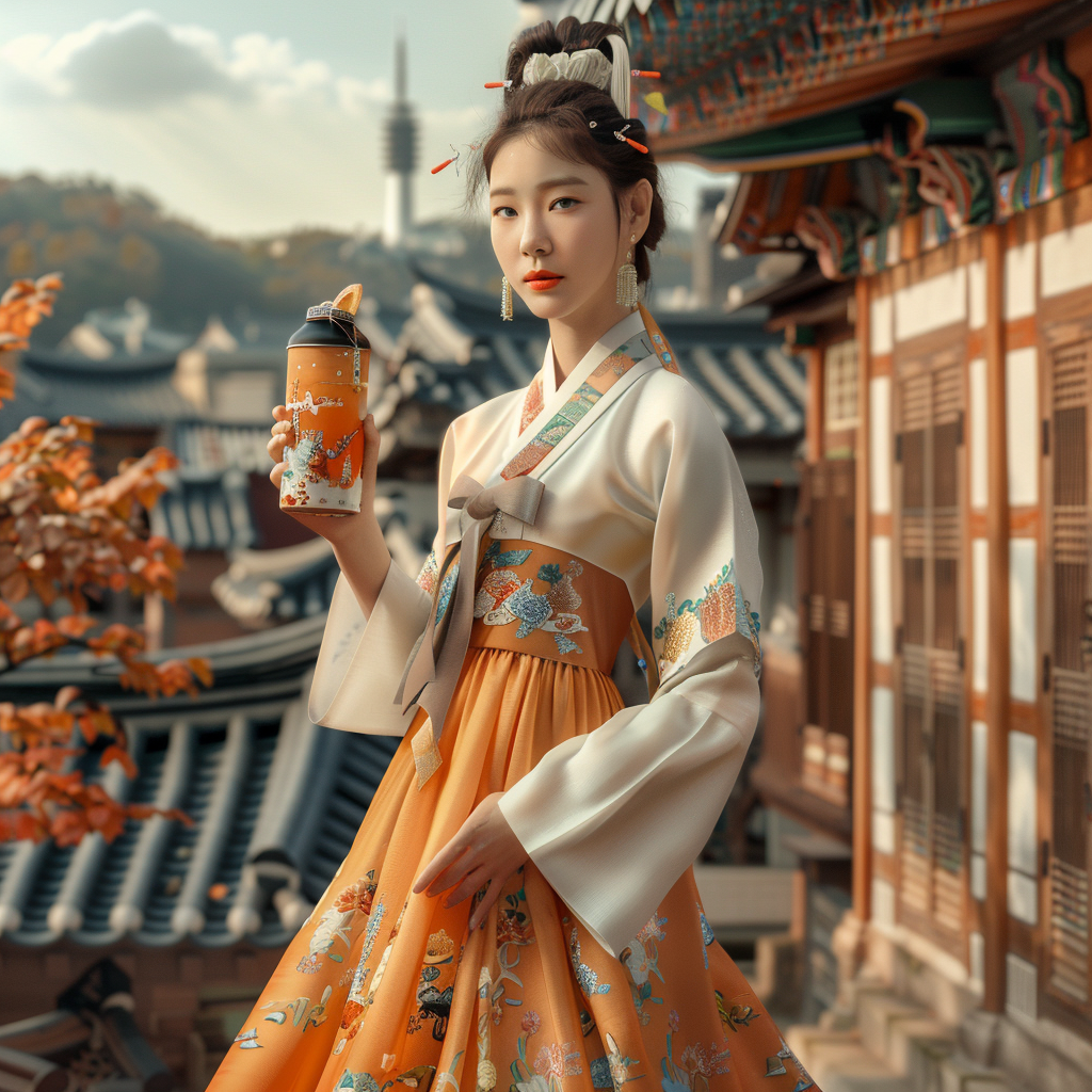 Korean Woman Traditional Modern Juice Blend