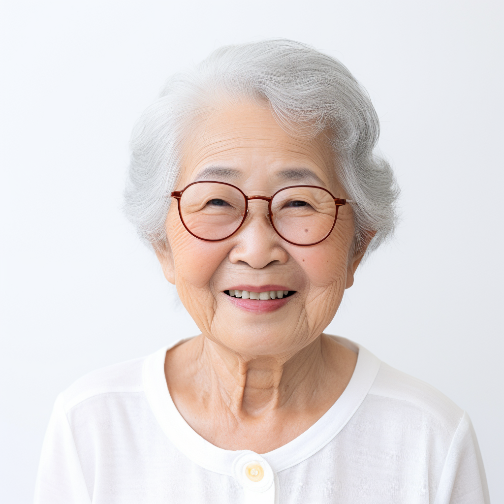 Korean woman with glasses and white t-shirt