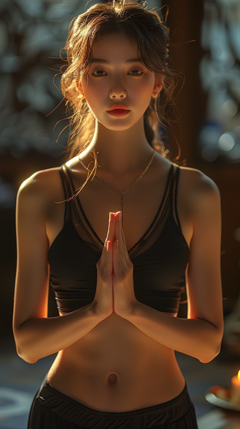 Korean woman in yoga pose