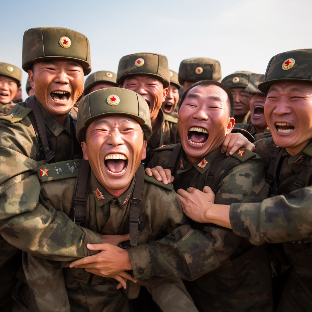 Laughing Korean military personnel