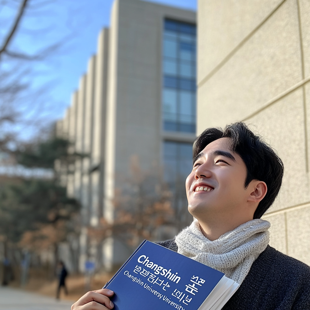 Korean student looking at sky