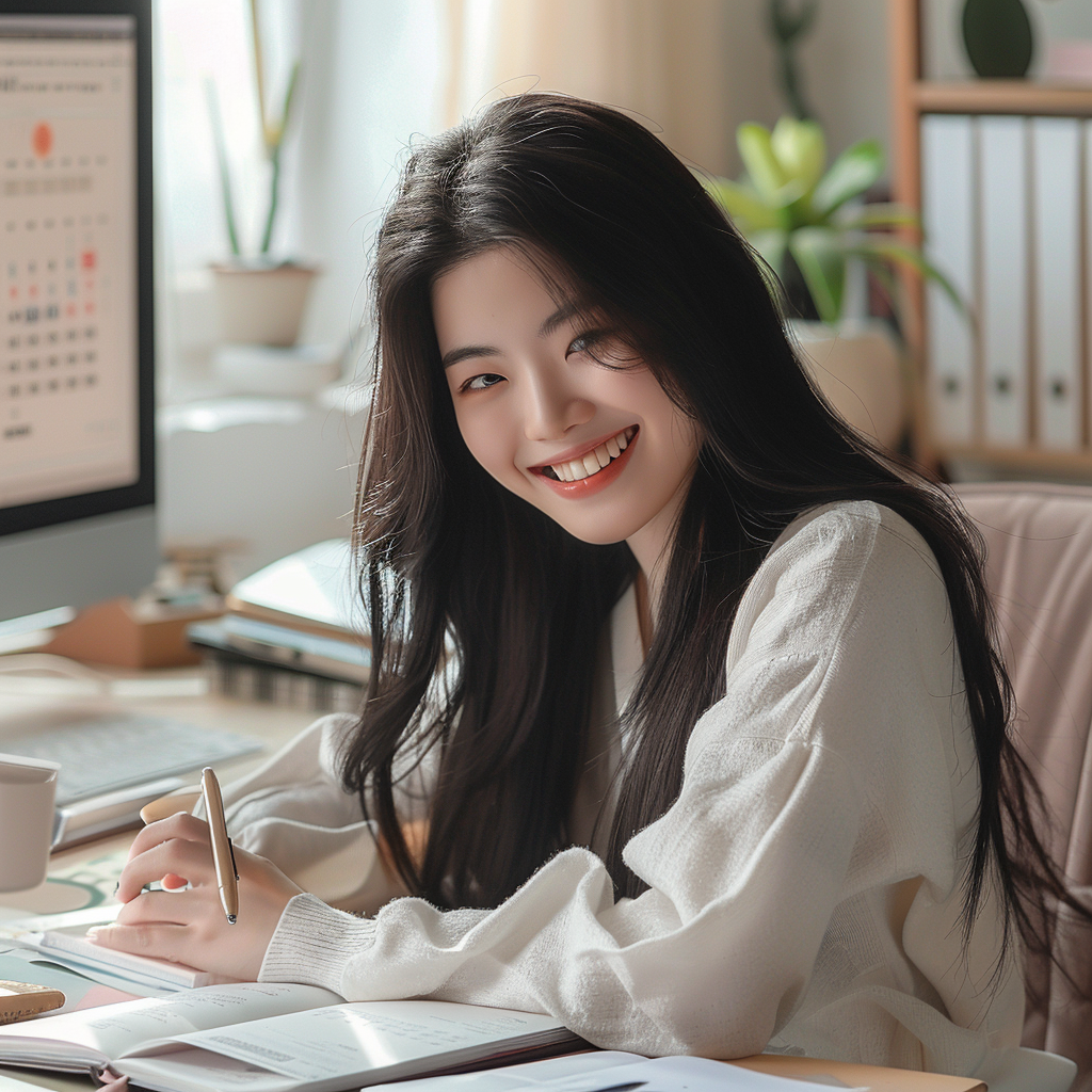 korean woman checking calendar