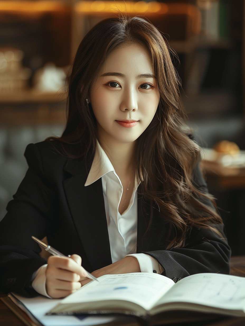 Korean business woman in black suit smiling