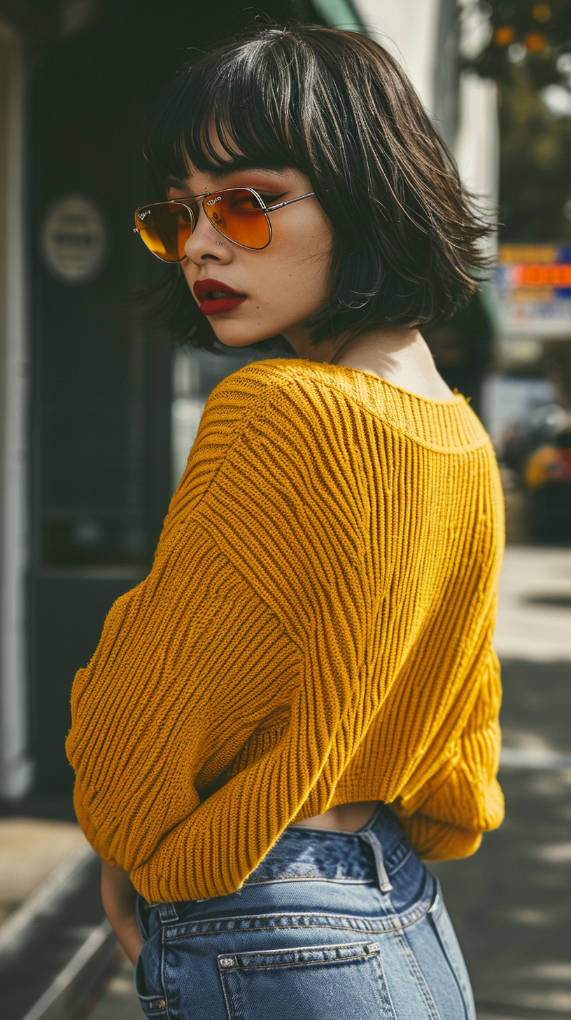 Stylish Korena Girl in Yellow Sweater and Jeans