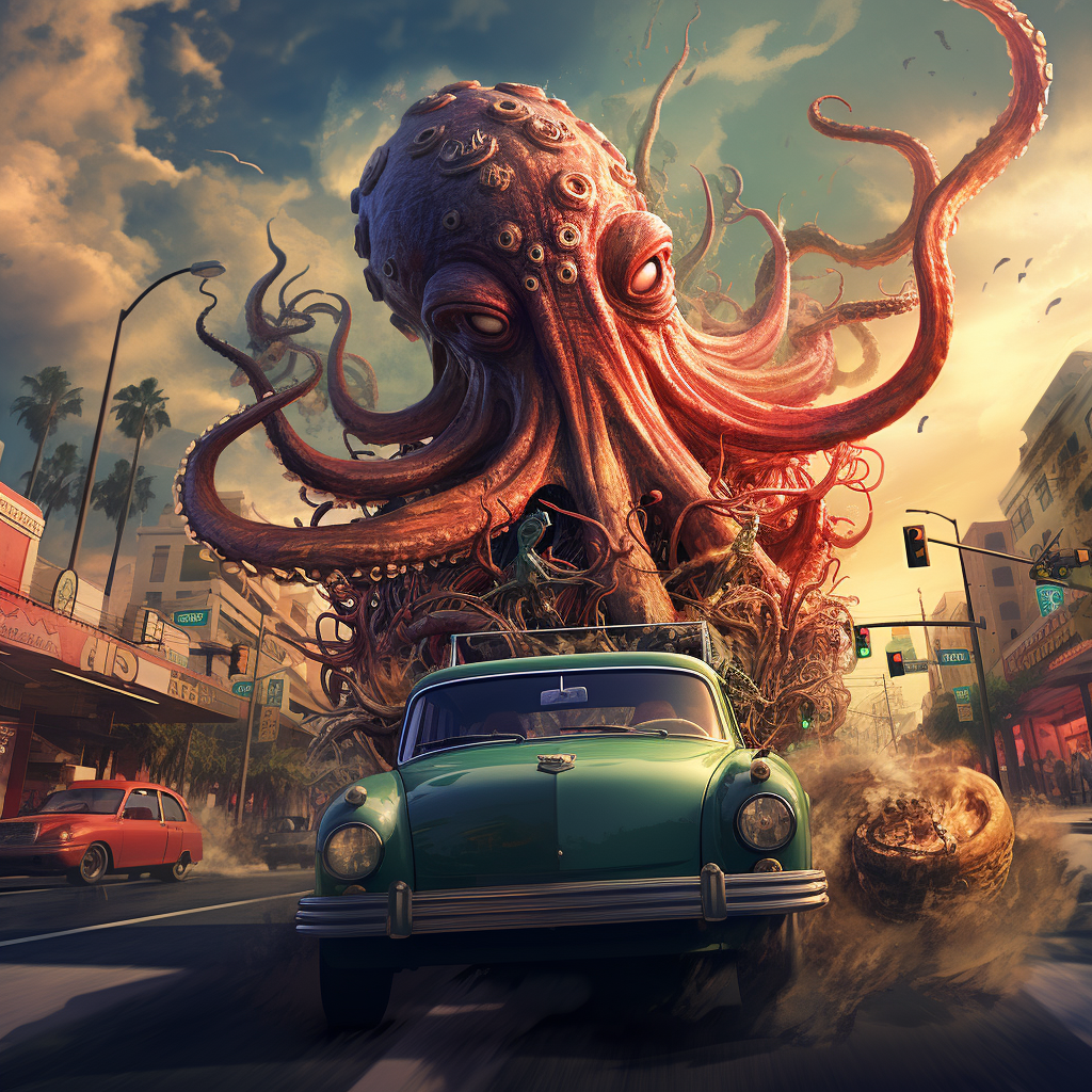 Kraken driving car in Hollywood