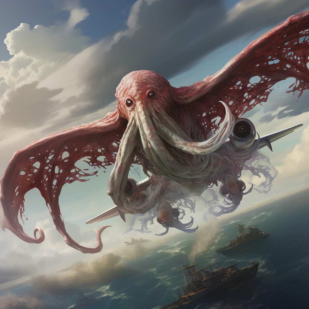 Kraken flying airplane in the sky