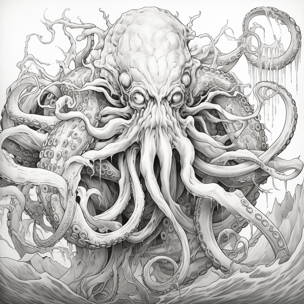 Beautiful line drawing of the mythical Kraken