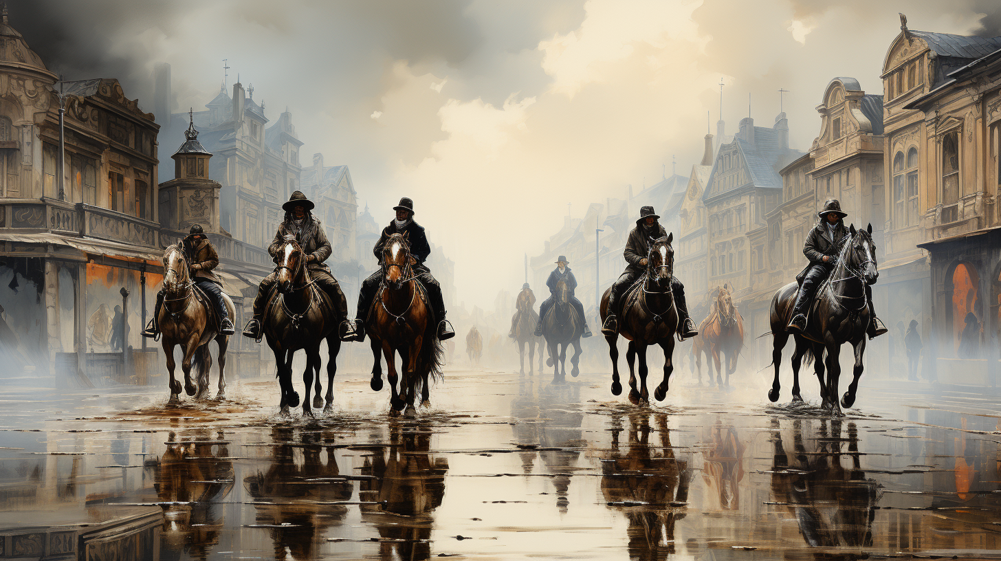 Stunning landscape with people riding horses