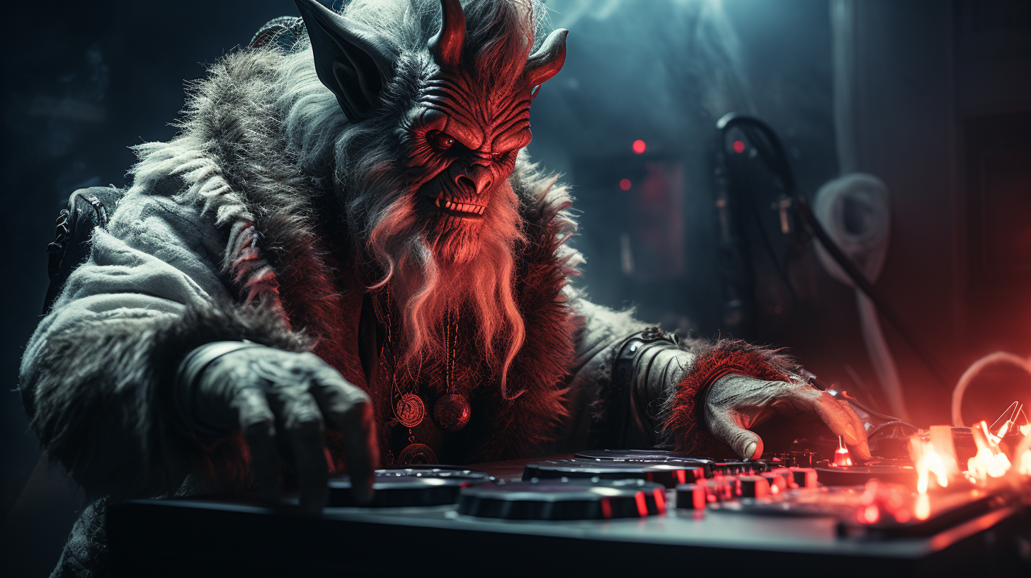 Krampus DJ spinning tunes at Christmas party