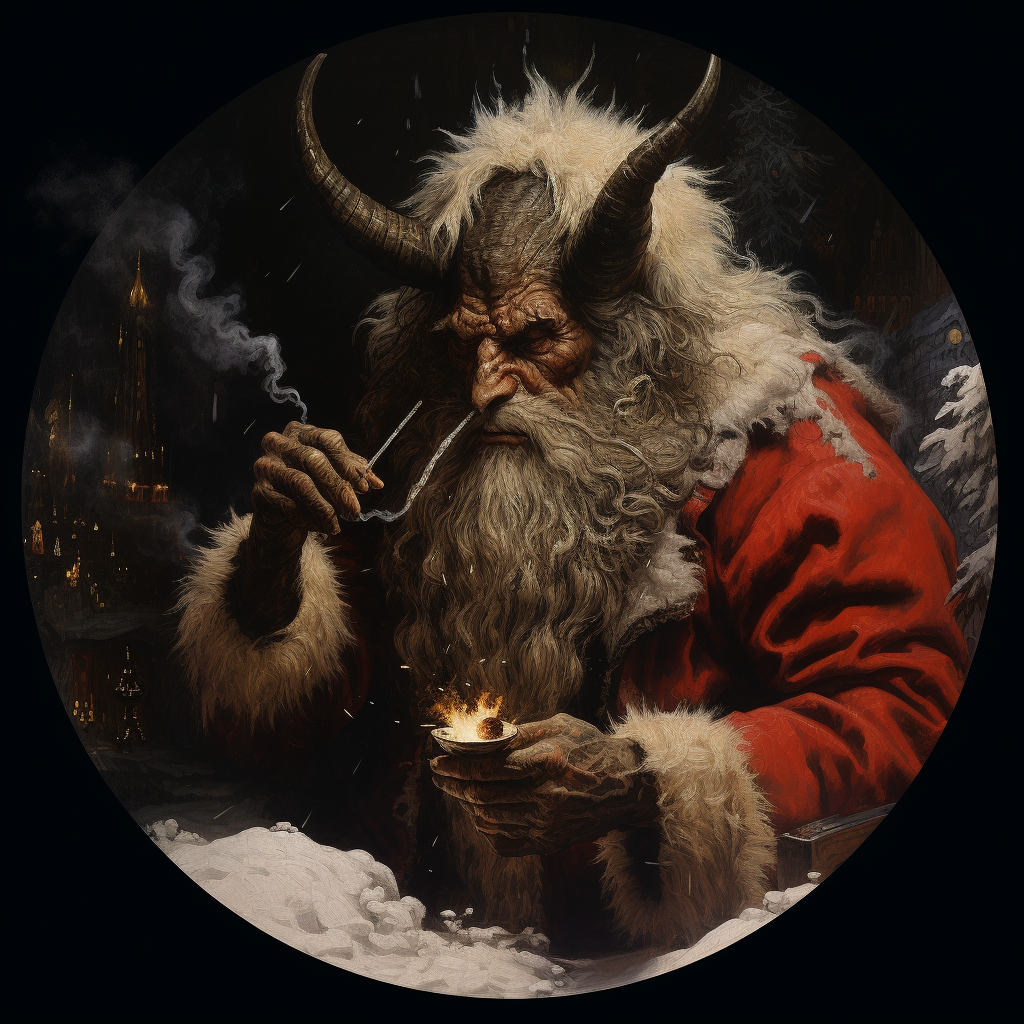 Krampus enjoying a dark wrapper cigar