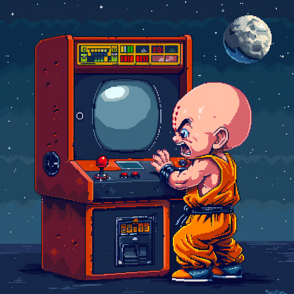 Krillin 80s arcade pixel art