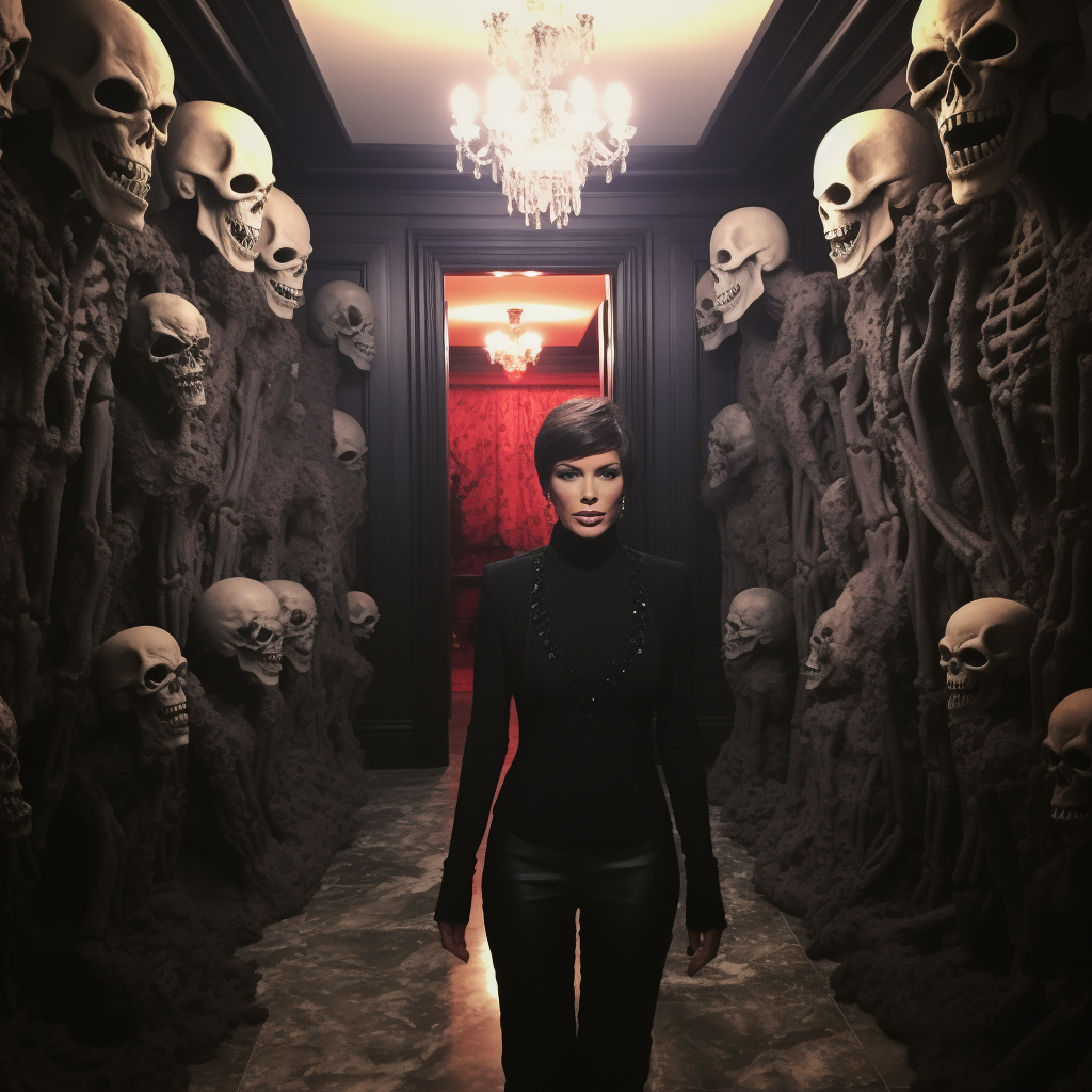 Kris Jenner standing in creepy hallway