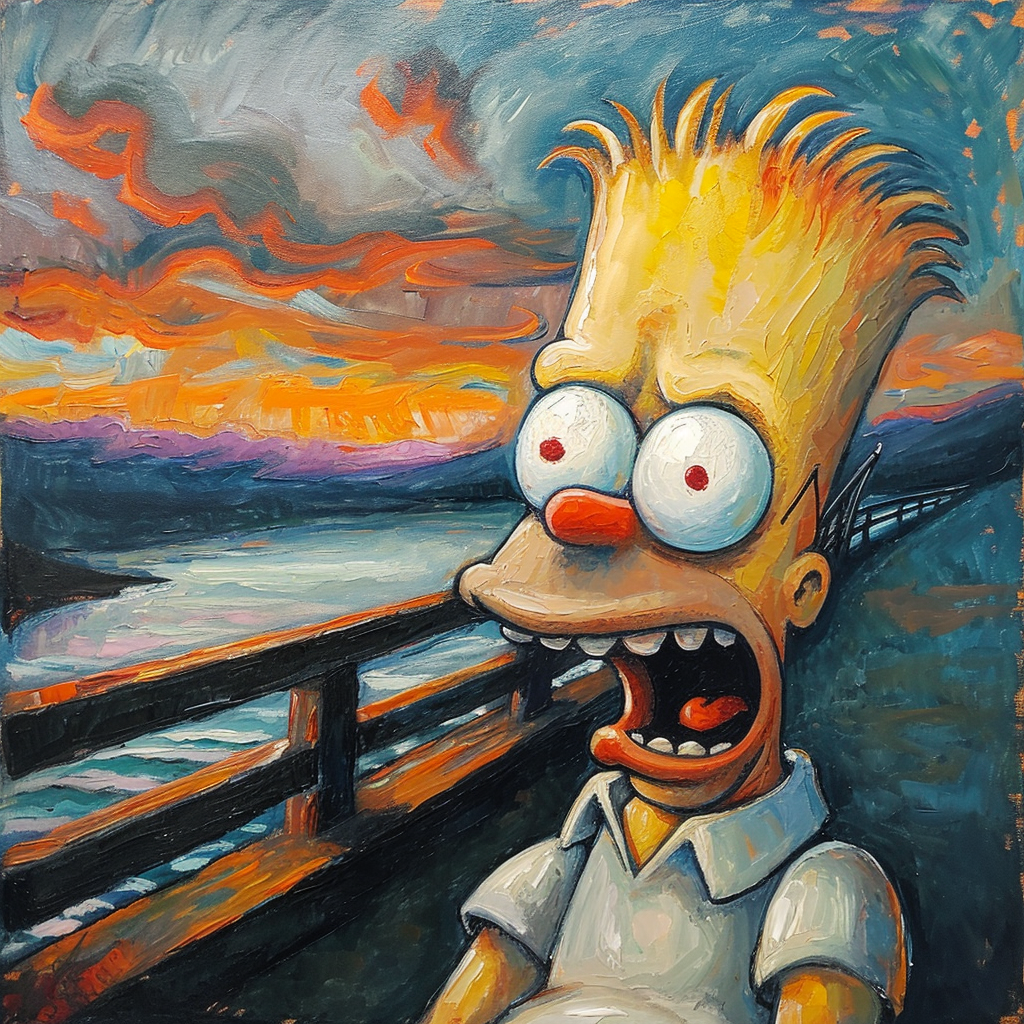 Krusty the Clown screaming in parody painting