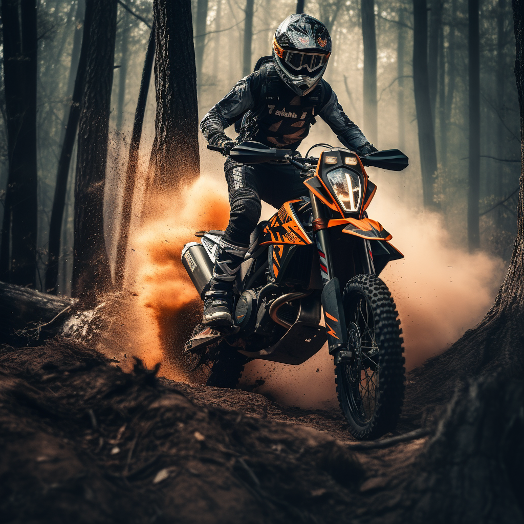 Motocross rider in burning forest