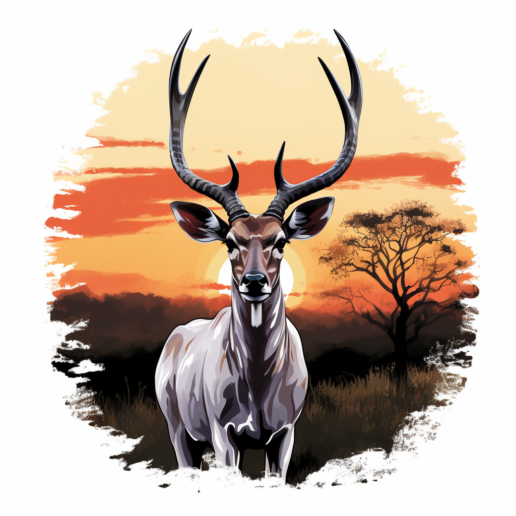 Kudu Bull in African Bush at Sunset