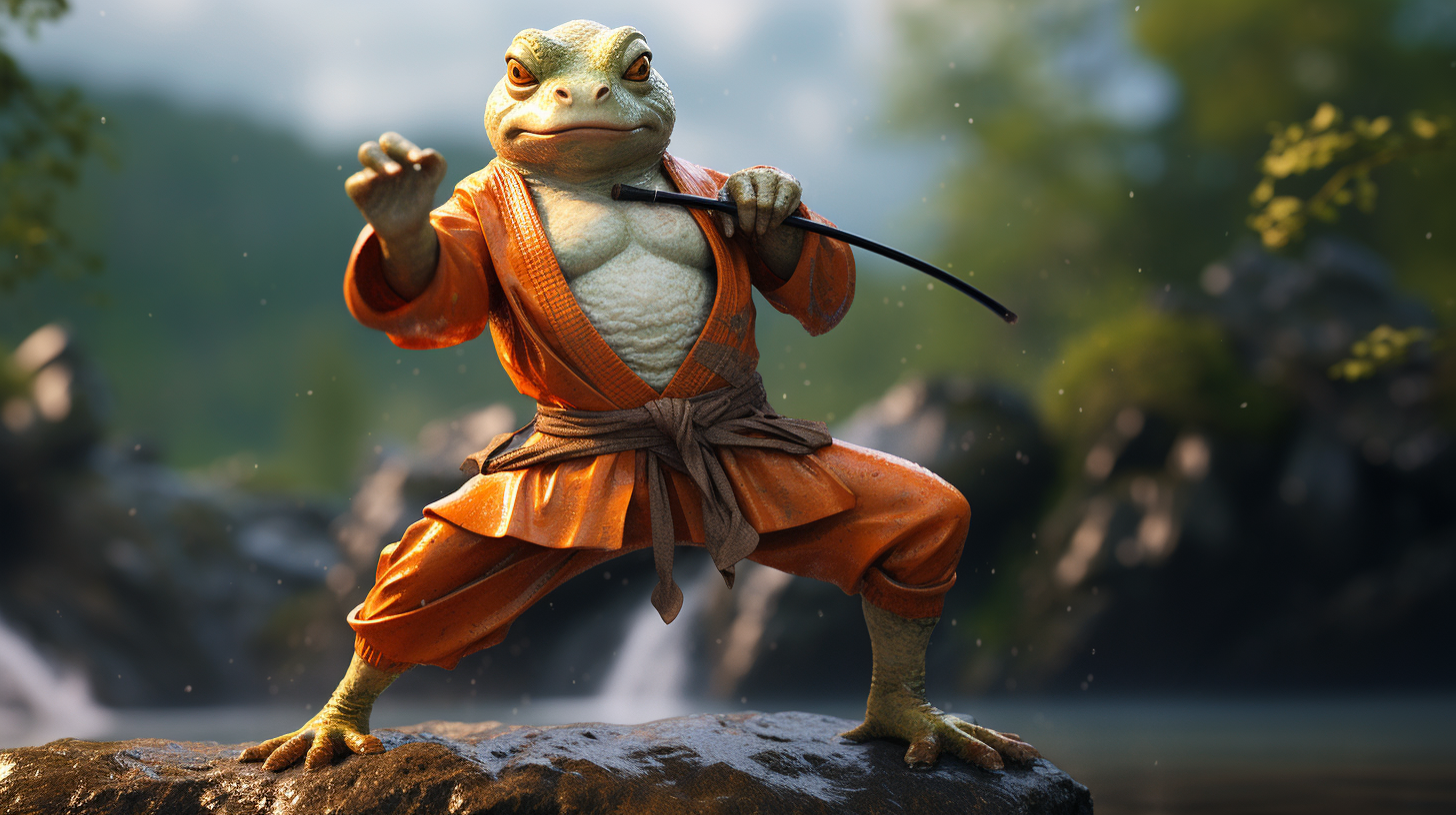 Dynamic kung fu frog in action