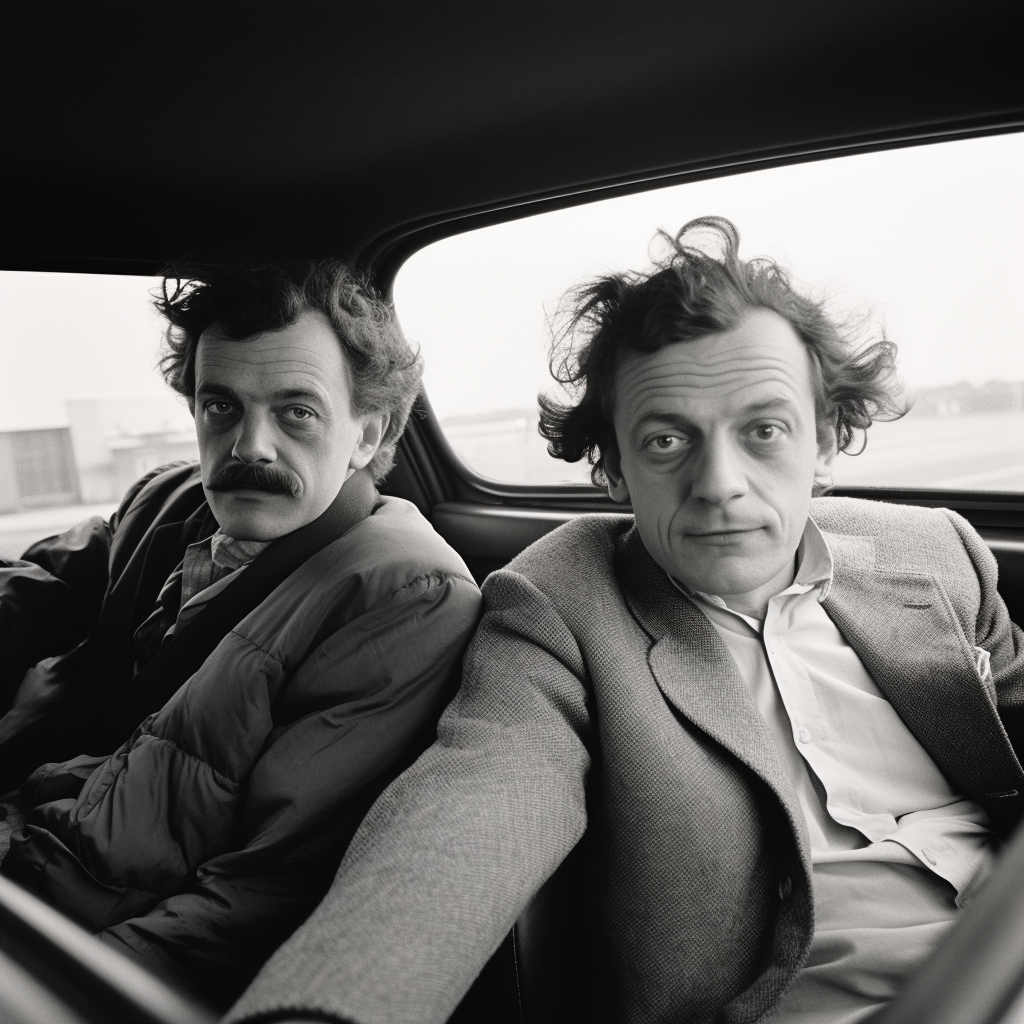 Kurt Vonnegut and Richard Feynman in Convertible Car