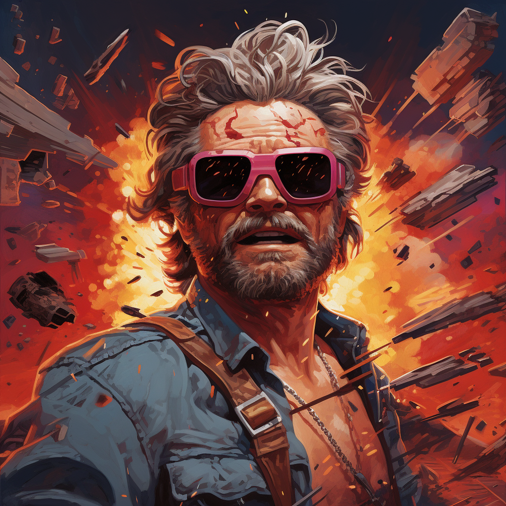 Kurt Russell fleeing from exploding boomboxes