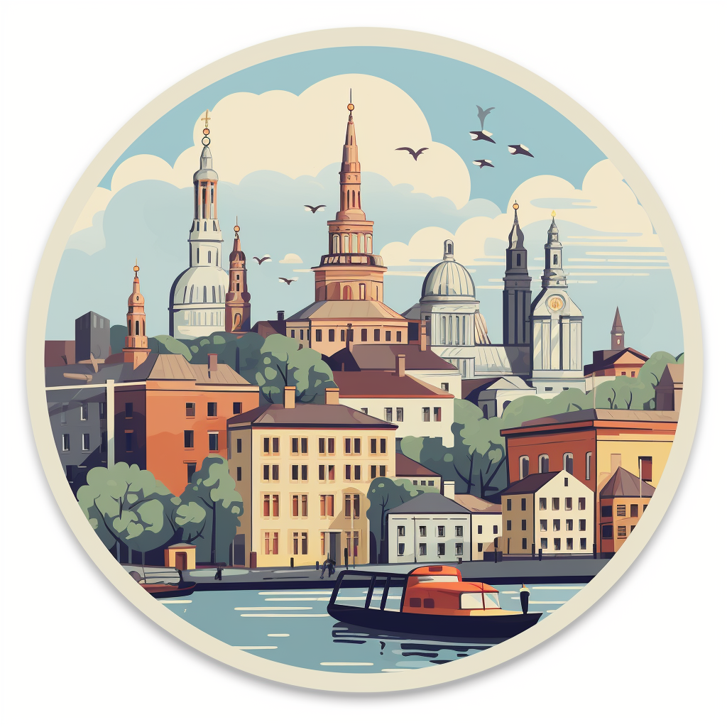 Sticker depicting Kyiv during WWII