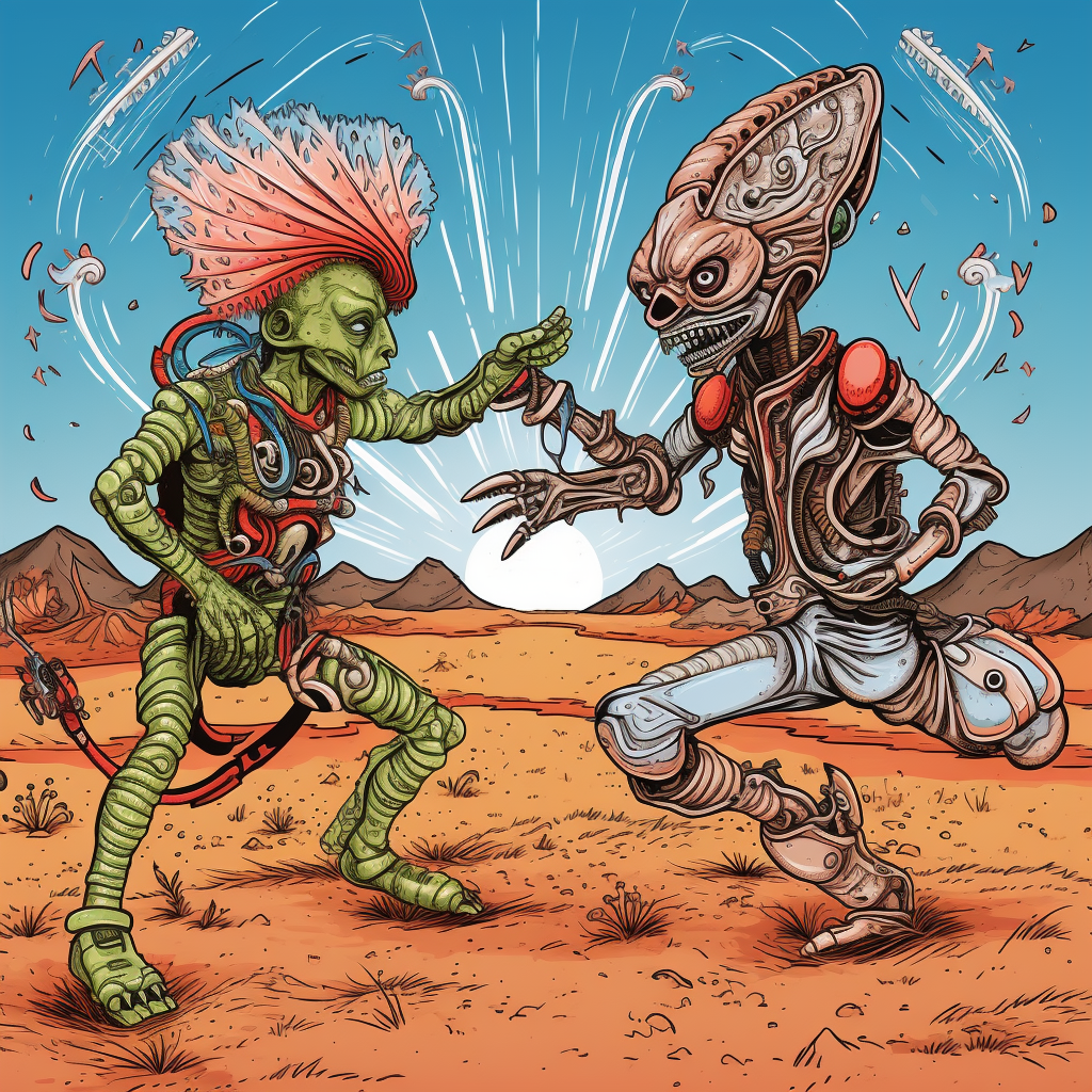 Kyrgyz fighting aliens illustration