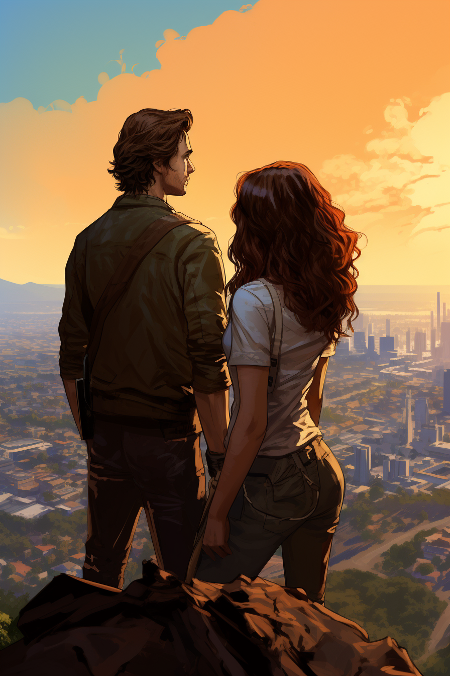 Brown-haired man and Latina enjoying L.A. skyline