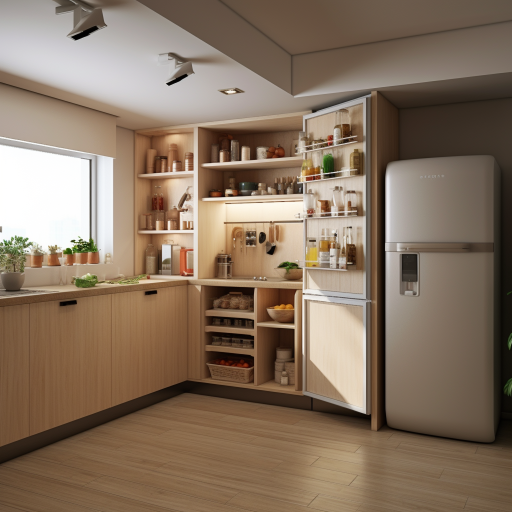 Modern L-Shaped Kitchen Cabinet with Refrigerator