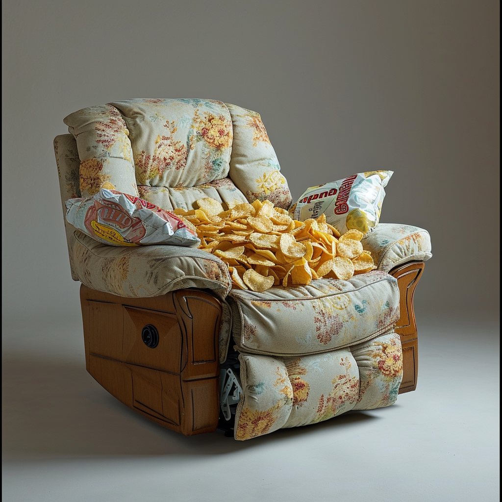 La-Z-Boy recliner with potato chip bags