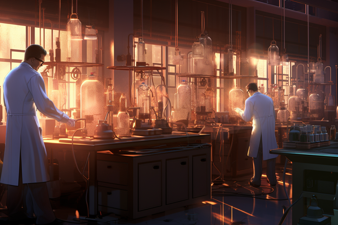 Close up laboratory illustration with cinematic lighting