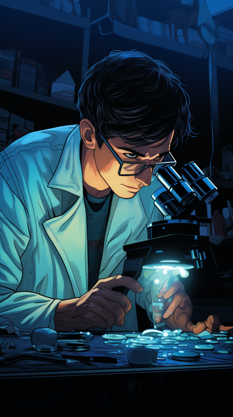 Closeup of Lab Investigator Using Microscope