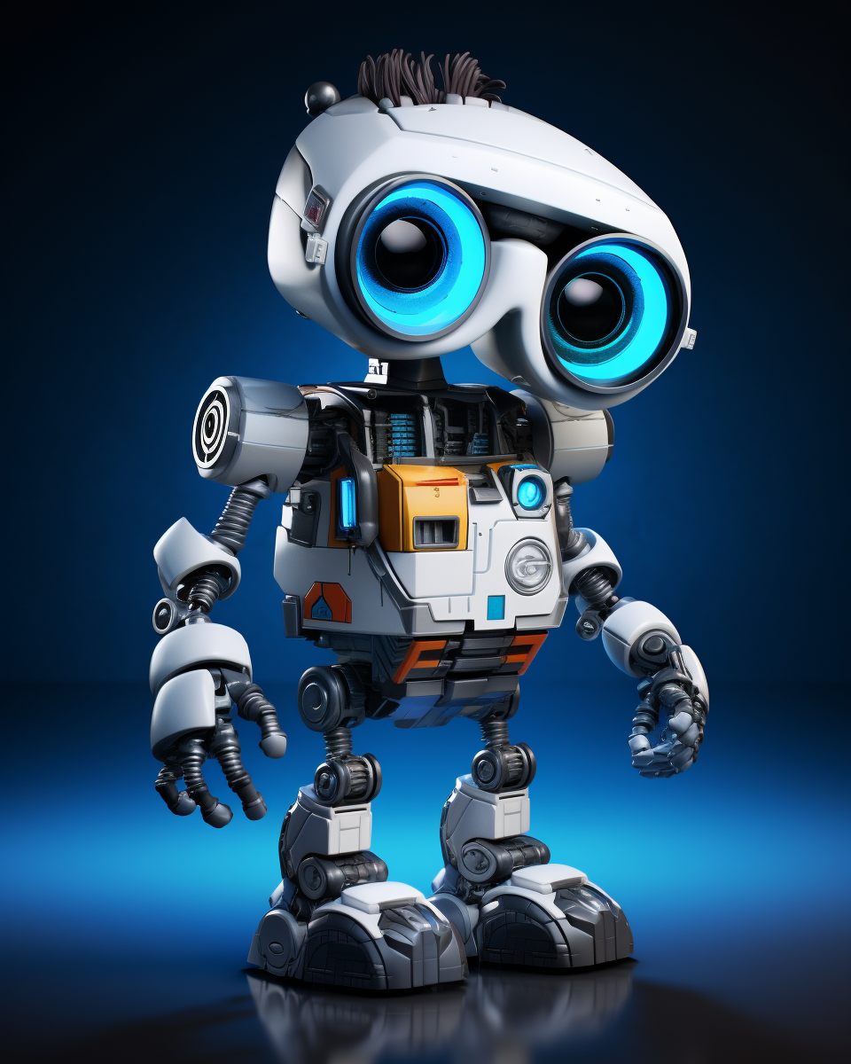 Anthropomorphic lab robot with blue and white color scheme