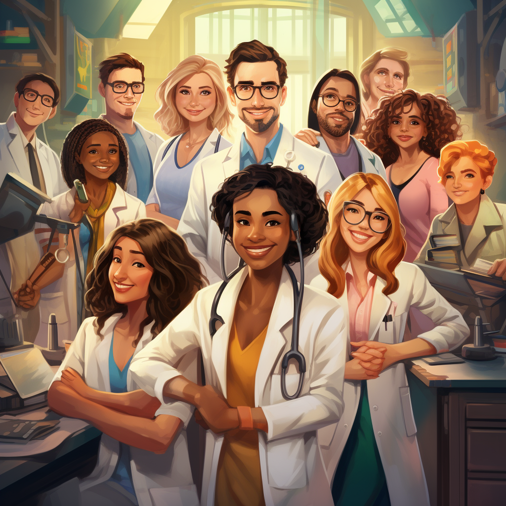 Multiethnic people in labcoats