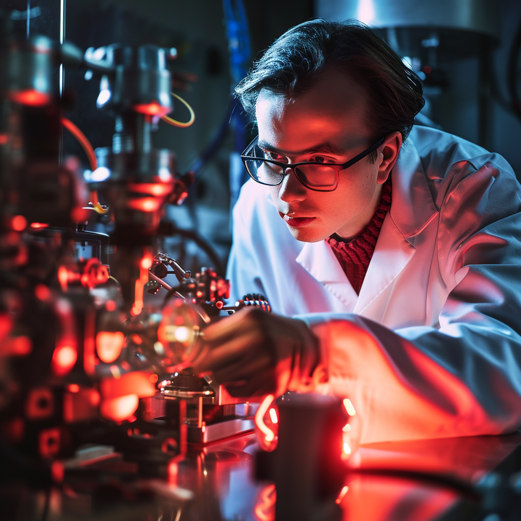 Scientist in a laboratory working on theoretical warp drive