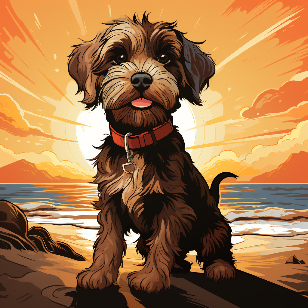 Medium Labordoodle Dog Beach Sunset