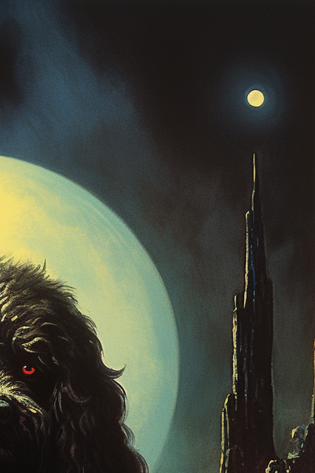 Labradoodle dark scifi fantasy cover art