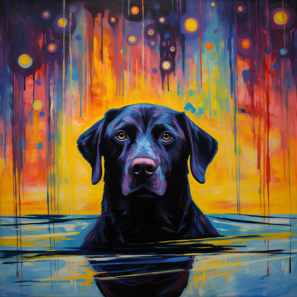 Colorful oil painting of labrador-human fusion creature