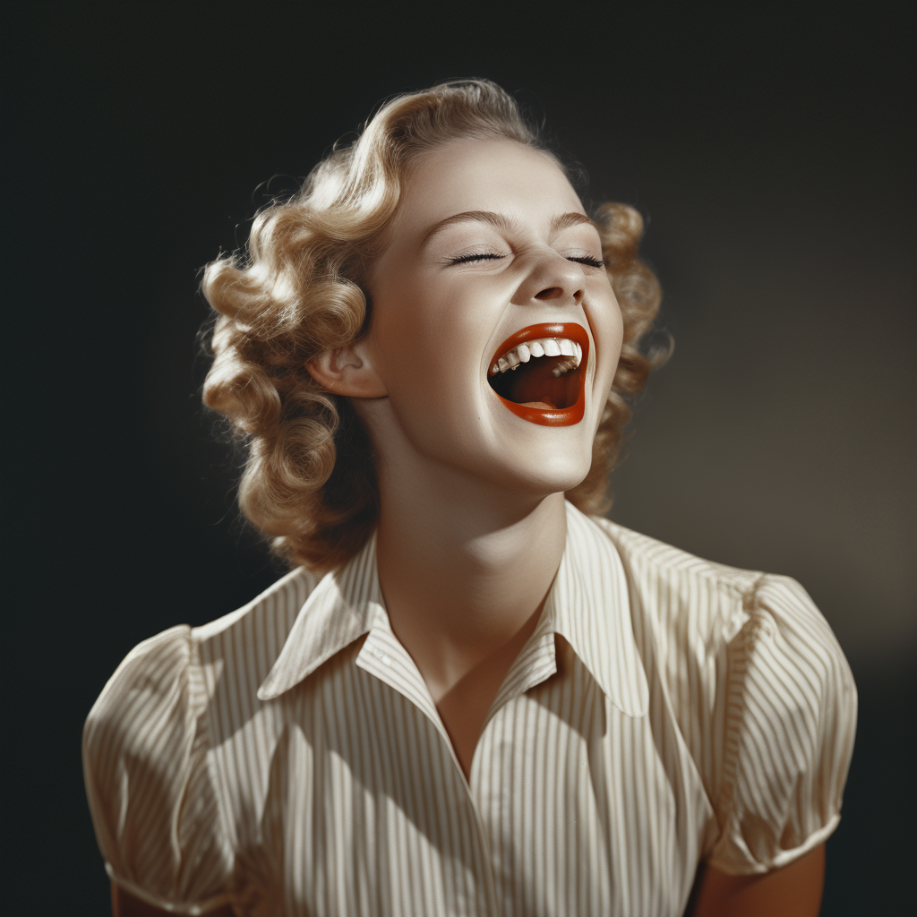 Lady laughing in early AI style