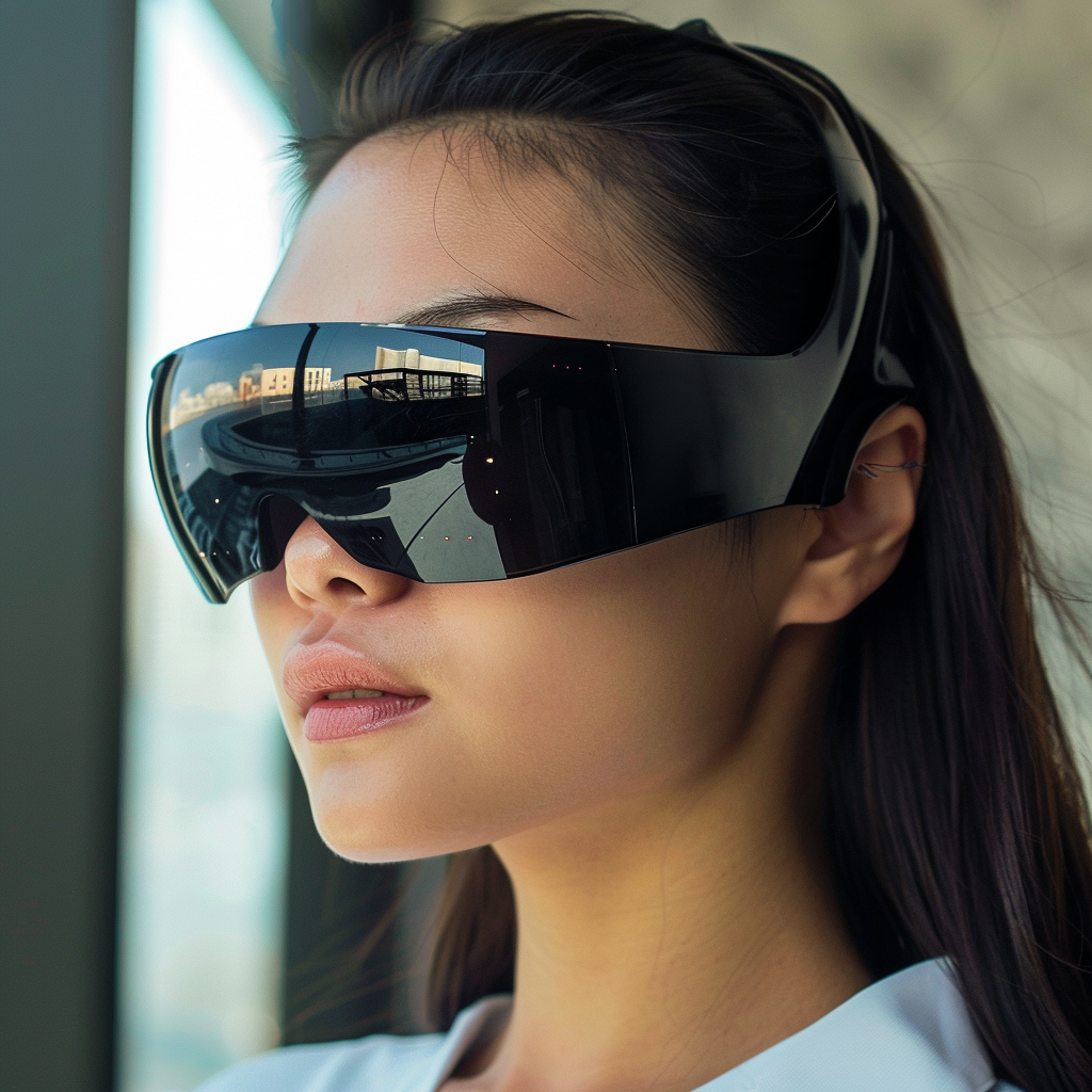 woman futuristic AI glasses technology