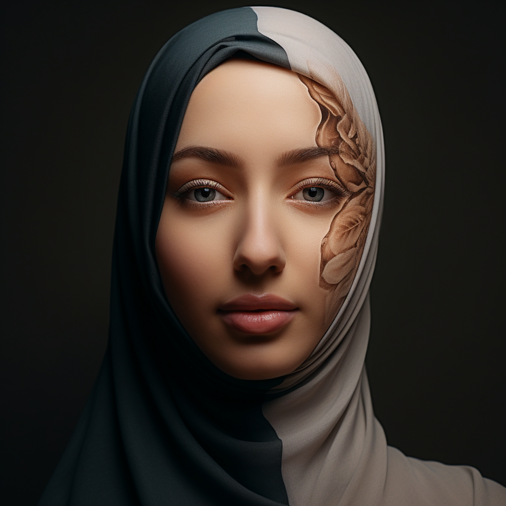 A lady with a unique identity blending hijab and no hijab