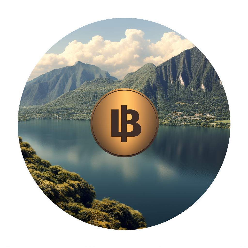 Round logo with Lake Atitlan and Bitcoin