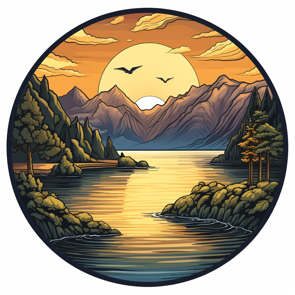 Round logo with Lake Atitlan and Bitcoin