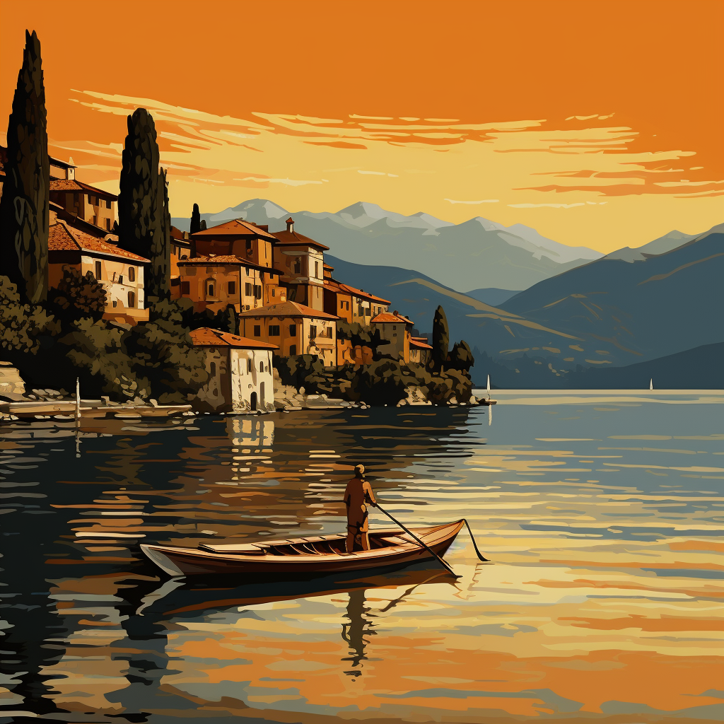 Lovers on a boat at golden hour in Lake Como